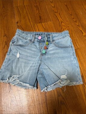 Justice Light Blue Distressed Denim Shorts with Colorful Buttons